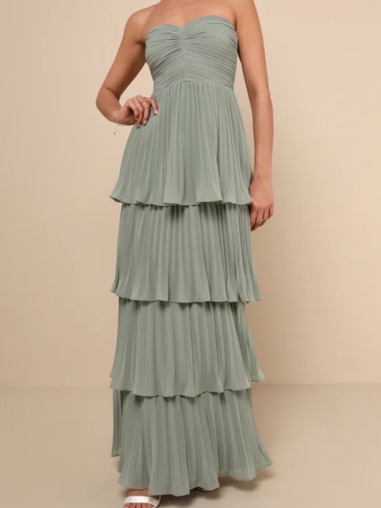 Lulus Dresses & Skirts - Seriously Sensational Sage Brush Strapless Tiered Maxi Dress